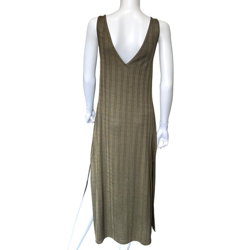 Topshop Midi Sleeveless Knit Dress Womens 8 Brown Plaid Pattern Lace-Up Detail - Picture 3 of 5